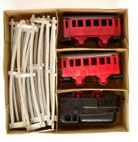 cca 1960 Villám óraműves kisvasút játék eredeti dobozában. Nem működik