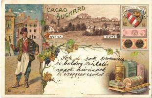 1916 Gorizia, Görz, Gorica; Cacao Suchard Soluble / Swiss soluble cocoa drink advertisement, coat of arms. Art Nouveau, floral, litho (EK)