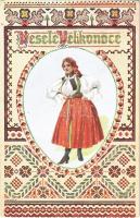 Vesele Velikonoce! / Szlovák népviselet húsvéti üdvözlettel / Slovak folklore, traditional costume, Easter greeting card (EK)