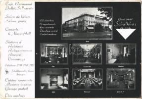 1939 Kassa, Kosice; Grand Hotel Schalkház / Schalkház szálloda reklámlapja, étterem és kávéház, büfé, koncertterem, bor terem, belsők / hotel advertisement card, restaurant, café, buffet, wine room, interiors (EK)