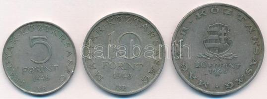 1948.  5Ft Ag "Petőfi"+ 10Ft Ag "Kossuth"+ 20Ft Ag "Táncsics"- "S...