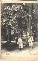1913 Szliács, Sliac; Park, fiúk népviseletben / park, boys in traditional costumes (fa)