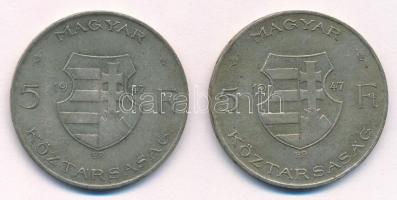 1947. 5Ft Ag "Kossuth" (2x) T:2-,3 patina
Adamo F8.1