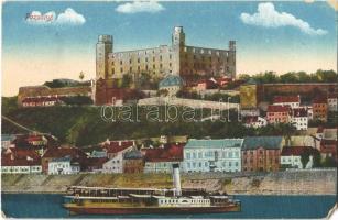 1918 Pozsony, Pressburg, Bratislava; látkép, vár, gőzhajó / general view with castle and steamship (EM)