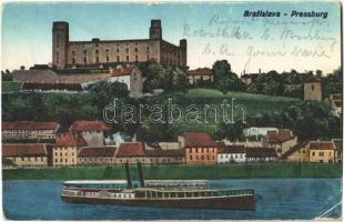 Pozsony, Pressburg, Bratislava; látkép, vár, gőzhajó / general view with castle and steamship (EK)