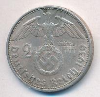 Német Harmadik Birodalom 1939D 2m Ag  "Hindenburg" T:2 German Third Reich  1939D 2 Mark Ag...