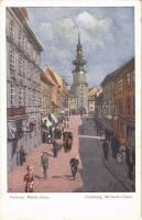 Pozsony, Pressburg, Bratislava; Mihály utca, üzletek / Michaeler-Gasse / street view, shops. B.K.W.I. 386-2. s: Marx Béla (EK)