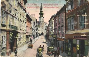 1915 Pozsony, Pressburg, Bratislava; Mihálykapu utca, Wimmer, Ignatz Lunzer üzlete / Michaelerthorgasse / street view, shops (fa)