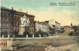 1912 Pozsony, Pressburg, Bratislava; Koronázási emlék tér, Hotel Savoy szálloda, Mária Terézia szobor. I. v. B. No. 105. / square, hotel, statue, monument (fa)