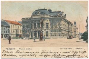1908 Pozsony, Pressburg, Bratislava; Városi színház, villamos / Theater / city theatre, tram (ázott sarok / wet corner)
