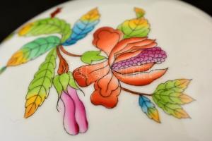 Herendi Viktória mintás bonbonier, kézzel festett, jelzett, apró kopásokkal, d:11 cm, m:8,5 cm