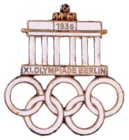 Német Harmadik Birodalom 1936. XI. Olimpia Berlin zománcozott olimpiai jelvény (30x33mm) T:2 1936. XI. Olympiade Berlin enamelled Olympic badge (30x33mm) C:XF