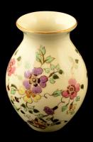 Zsolnay pillangómintás váza, kézzel festett, máz alatti hajszál repedéssel, jelzett, m:13 cm