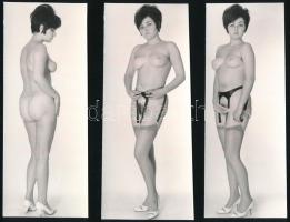 cca 1975 A női csáberő és huncut kellékei, szolidan erotikus felvételek, 7 db vintage fotó, 15x6 cm