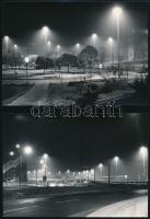 1969. november 6. Budapest, az Erzsébet híd és környéke éjjel, 8 db jelzés nélküli, datált, vintage fotó, 13x18 cm