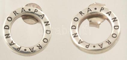 Ezüst(Ag) kör alakú fülbevalópár, Pandora jelzéssel, d: 1,2 cm, nettó: 1,8 g