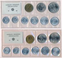 1980. 2f-10Ft (9xklf) érmés forgalmi sor fóliatokban + 1981. 2f-10Ft (9xklf) érmés forgalmi sor fóliatokban T:1 Adamo FO13, FO14