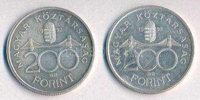1992. 200Ft Ag "MNB" (2x) T:1- patina Adamo: F13