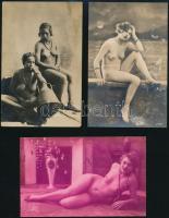 cca 1910-1920 Finoman erotikus akt fotó, 6 db, közte Léo Paris, J. Mandel, vegyes állapotban, 13,5×8,5 cm