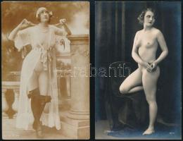 cca 1910-1920 Finoman erotikus akt fotó, 6 db, közte Léo Paris,  J. Mandel, vegyes állapotban, 13,5×...