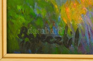 Bereczki jelzéssel: Faluhatár. Olaj, farost, keretben, 37×52 cm