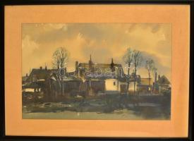 Weintrager Adolf (1927-1987): Falusi házak. Akvarell, papír, jelzett, üvegezett keretben, 38×59 cm