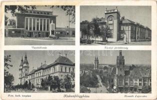 1943 Kiskunfélegyháza, vasútállomás, királyi járásbíróság, római katolikus templom, Kossuth Lajos utca