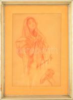 Udvary jelzéssel: Imádkozó asszony (tanulmány). Pasztell, papír, üvegezett keretben, 32×22 cm