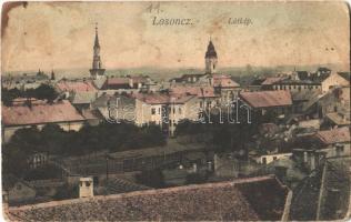 1914 Losonc, Lucenec; látkép, templomok. Strelinger és Fischer kiadása / general view with churches (lyuk / pinhole)