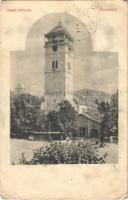 1911 Rozsnyó, Roznava; Városi őrtorony, üzlet, piac. Fuchs Adolf kiadása / watchtower, shop, market (EK)