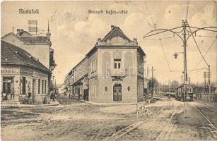 1913 Budapest XXII. Budafok, Kossuth Lajos utca, villamos, gyógyszertár, Berding József üzlete