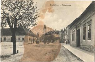 1914 Szakolca, Skalica; Patak utca, templom. Nikodem István kiadása / street view, church (fl)