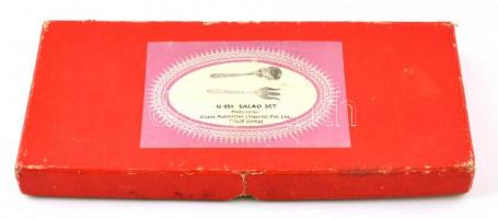 Alpakka salátás szett, villa és kanál, eredeti dobozában, jó állapotban, h: 25 cm