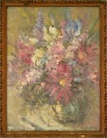 Koszta jelzéssel: Virágcsendélet. Olaj, vászon-karton, hibás üvegezett keretben, 44×33 cm