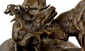 cca 1930 P. J. Mene után: Viaskodó szarvasok. Bronz,  márvány talpazattal, m:14 cm, 37×16 cm