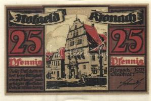 Német Birodalom/Weimari Köztársaság/ Kronach 1921. 25Pf(3x) + 50Pf(3x) összesen 6klf db, teljes sor ...