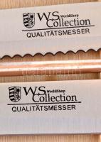 Komplett kés és konyhai eszköz készlet, újszerű állapotban, használt vágólappal, 38×29×6,5 cm