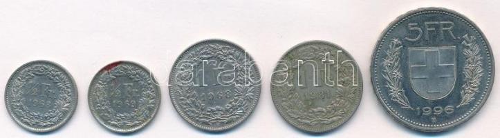 Svájc 1968-1996. 1/2Fr (2xklf) + 1Fr (2xlf) + 5Fr T:1--2- Switzerland 1968-1996. 1/2 Francs (2xklf) + 1 Francs (2xlf) + 5 Francs C:AU-VF