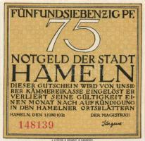 Német Birodalom/Weimari Köztársaság/ Hameln 1921. 25Pf + 50Pf + 75Pf + 1M 4klf db, teljes sor T:I