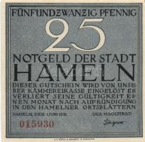 Német Birodalom/Weimari Köztársaság/ Hameln 1921. 25Pf + 50Pf + 75Pf + 1M 4klf db, teljes sor T:I