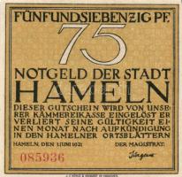 Német Birodalom/Weimari Köztársaság/ Hameln 1921. 25Pf + 50Pf + 75Pf + 1M 4klf db, teljes sor T:I