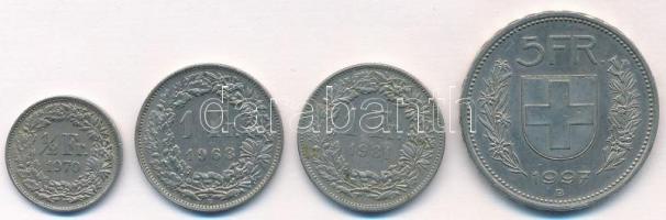 Svájc 1968-1997. 1/2Fr + 1Fr (2xklf) + 5Fr T:1--2 Switzerland 1968-1997. 1/2 Francs + 1 Francs (2xlf) + 5 Francs C:AU-XF