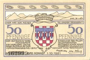 Német Birodalom/Weimari Köztársaság/ Honnef 1921. 50Pf(4x) + 99Pf(4x) összesen 8klf db, teljes sor T...