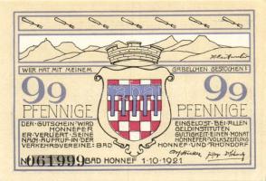Német Birodalom/Weimari Köztársaság/ Honnef 1921. 50Pf(4x) + 99Pf(4x) összesen 8klf db, teljes sor T...