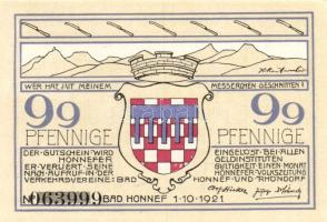 Német Birodalom/Weimari Köztársaság/ Honnef 1921. 50Pf(4x) + 99Pf(4x) összesen 8klf db, teljes sor T...