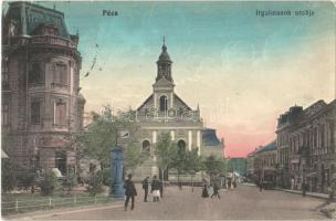 1915 Pécs, Irgalmasok utcája, Központi kávéház, Fodor József, Pogyinecz Károly, Lang H. fia üzlete (kis szakadás / small tear)