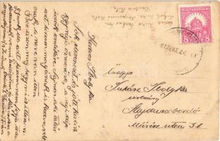 1927 Kunszentmárton, Hármas-Körös hídja, Római katolikus templom, elegáns férfiak "Manci" ...