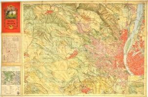 1934 Budai-hegyek, kirándulók térképe 1 sz., M. Kir. Állami Térképészet, a hajtások mentén szakadásokkal, 93x62 cm