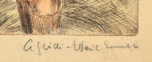 Aszódi Weil Erzsébet(1901-1976): Anya gyermekével. Színezett rézkarc, papír, jelzett, 41,5×28,5  cm