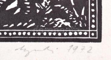 Gyulai Líviusz (1937-): Orrszarvút rajzoló férfi. Linó, papír, jelzett, 21,5×23,5 cm